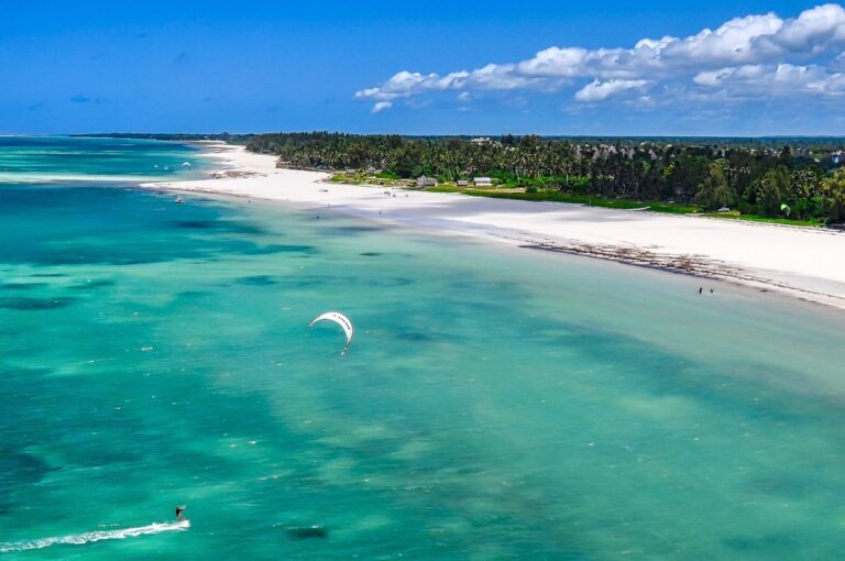 Kite surfing at Diani beach in Mombasa